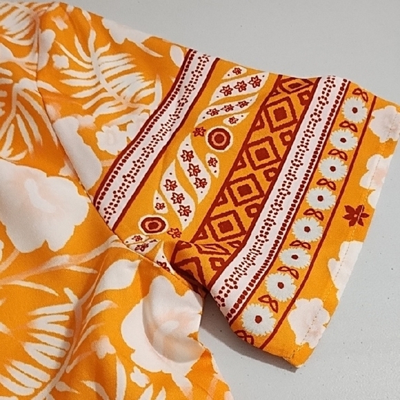 Orange and White Border Print Empire Waist Cool Loose Dress V-neck Pockets - Picture 10 of 16